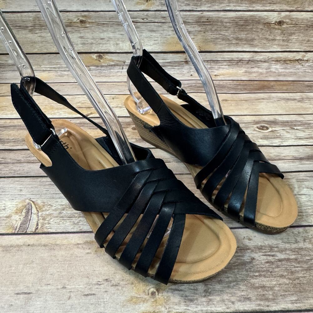 Earth Womens Black Open To Hartie Stacked Wedge Heel Sandals 7M Dress Boho